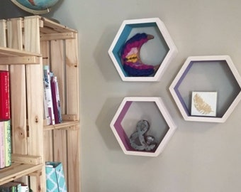 Hexagon Shelves Set of 3, Honeycomb Shelves, Floating Shelves, Geometric Shelves, Hexagon Shelf, Modern Shelves,  Living Room Shelves