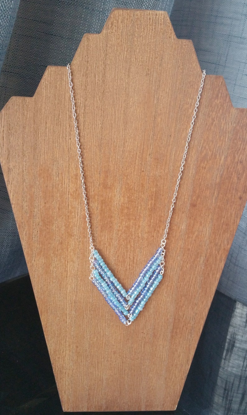Aqua chevron necklace for women made with glass beads,beaded necklace for women,gift for her,summer necklace,sea and beach necklace for girl
