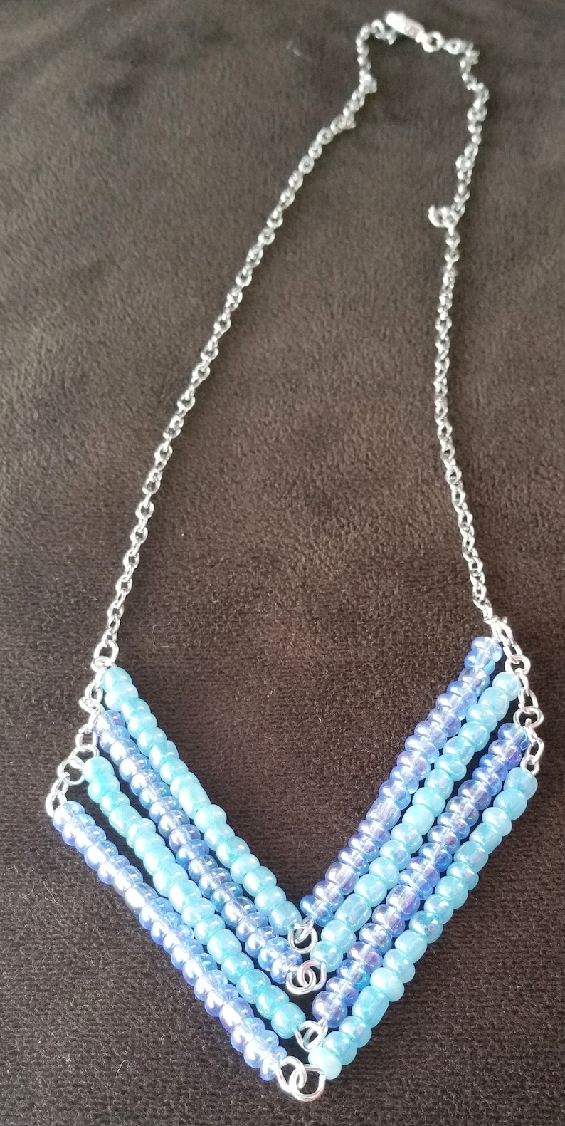 Aqua chevron necklace for women made with glass beads,beaded necklace for women,gift for her,summer necklace,sea and beach necklace for girl