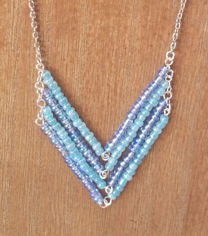 Aqua chevron necklace for women made with glass beads,beaded necklace for women,gift for her,summer necklace,sea and beach necklace for girl