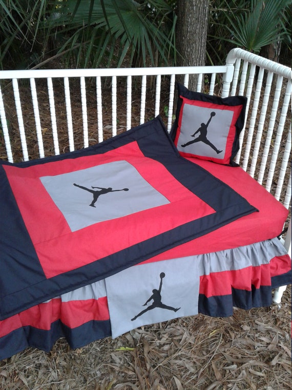 Michael Jordan NBA Basketball Custom Made Crib Set Made Grey Red