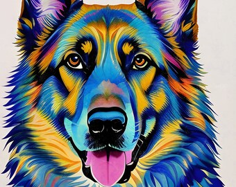 Colorful German Shepherd Wall Art Printable, 16" x 20," digital download, dogs, wall decor, pet wall art, german shepherds