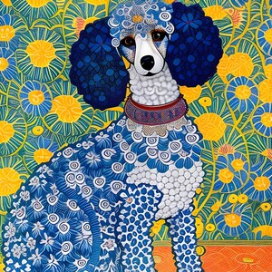 Modern Colorful Poodle Wall Art Printable, 18" x 24," digital download
