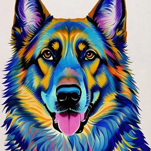 Kleurrijke Duitse herder Wall Art afdrukbare, 16 &quot;x 20,&quot; digitale download, honden, wand decor, huisdier kunst aan de muur, Duitse herders