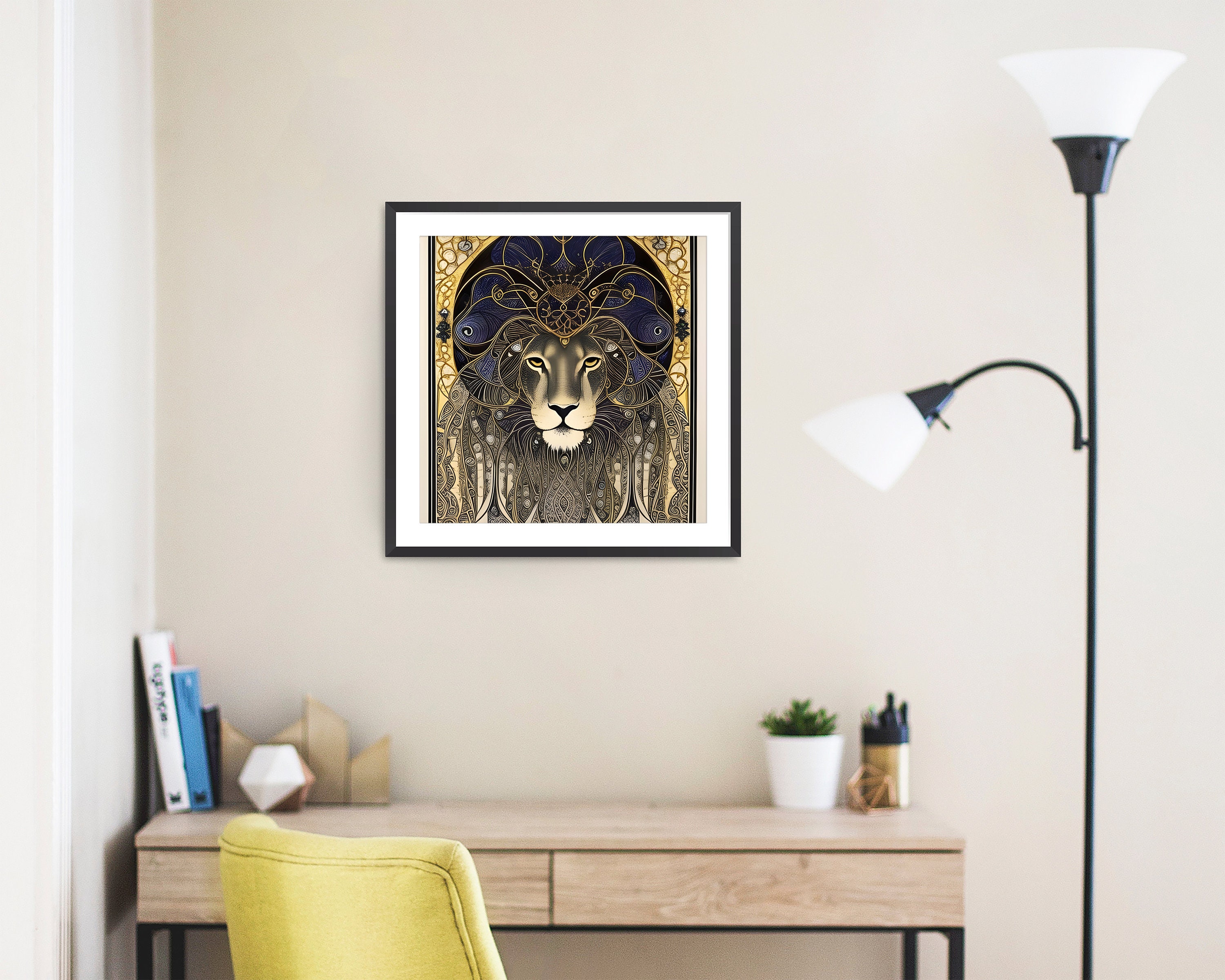Elegant Art Nouveau Style Lion Print, 24" X 24" Square, Digital ...
