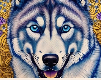 Hermoso arte de pared de Husky imprimible, 16" x 20", husky, perros de arte de pared, perros, decoración de pared, arte de pared de mascotas, arte pop, Husky siberiano, impresión de perro