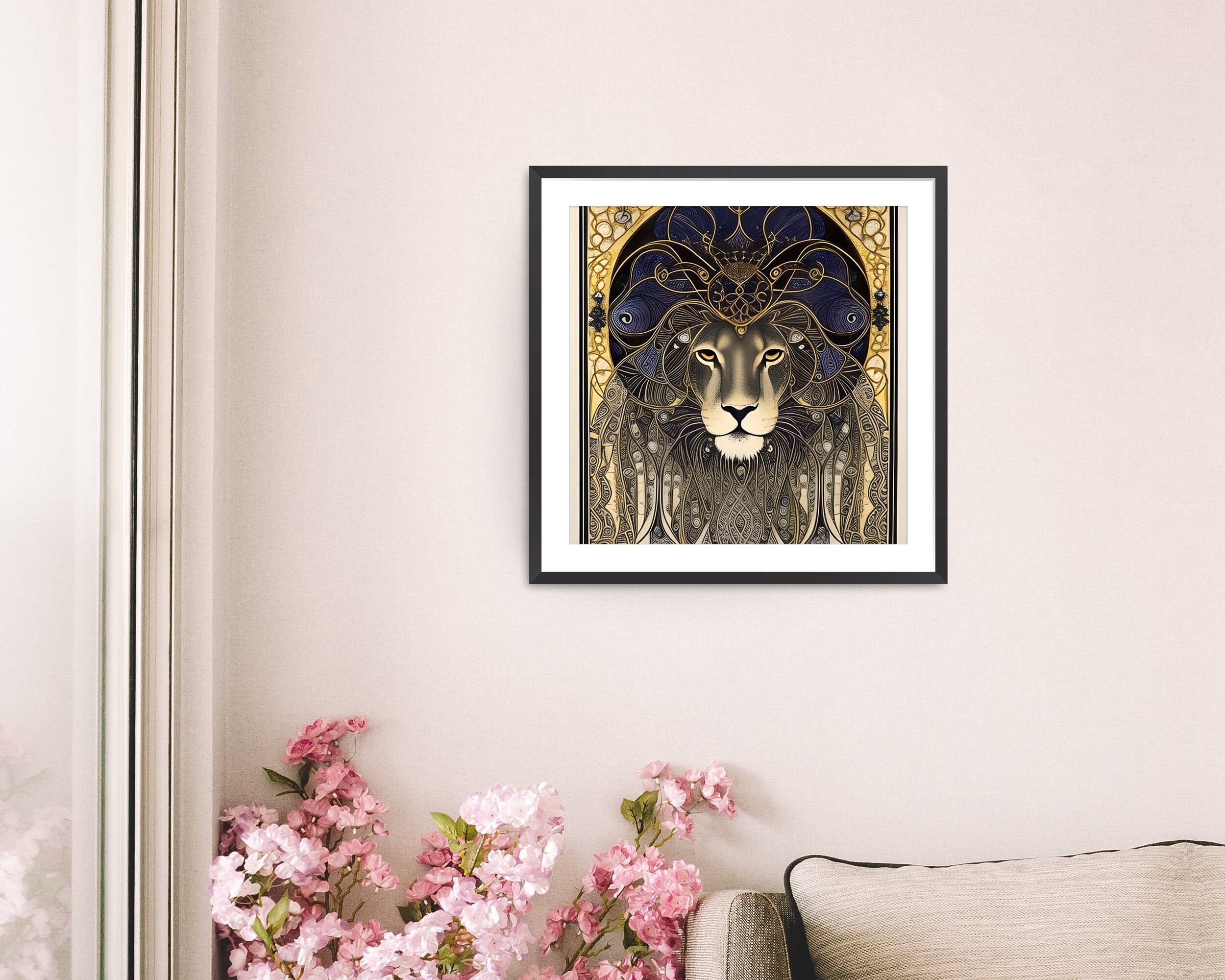 Elegant Art Nouveau Style Lion Print, 24" X 24" Square, Digital ...