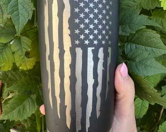 20oz Laser Engraved Tumbler | Distressed American Flag | USA | Custom Tumbler | Personalized