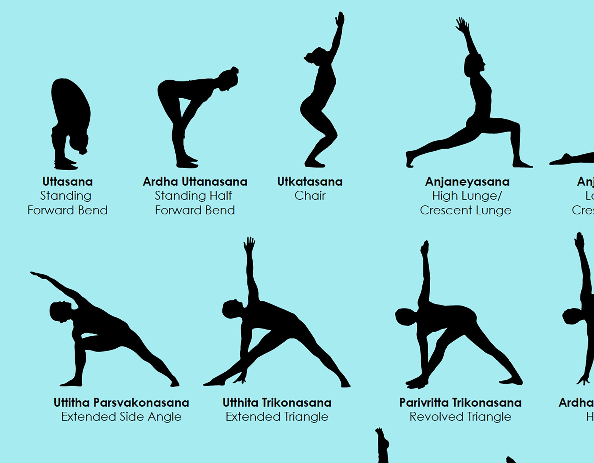 68 Vector Yoga Poses Each With Its English And Sanskrit Names Etsy