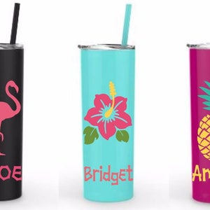 Personalized skinny stainless steel tumbler. Bridal party tumblers. Cup with straw. Monogram to go tumbler. FAST SHIPPING image 7