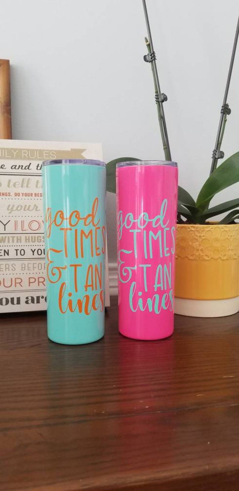 Personalized skinny stainless steel tumbler. Bridal party tumblers. Cup with straw. Monogram to go tumbler. FAST SHIPPING image 6