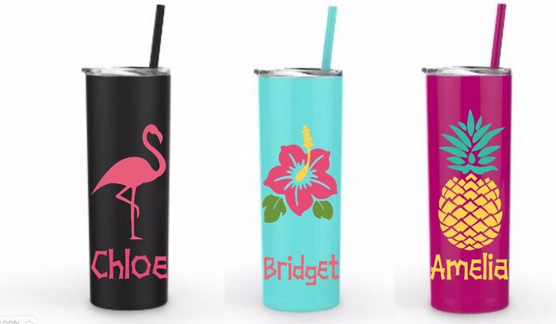 Personalized skinny stainless steel tumbler. Bridal party tumblers. Cup with straw. Monogram to go tumbler. FAST SHIPPING image 7