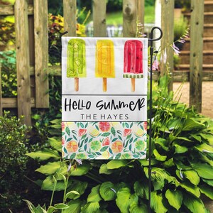 Hello Summer Popsicle Fruit Monogram Garden Flag 12x18 - Flag Only
