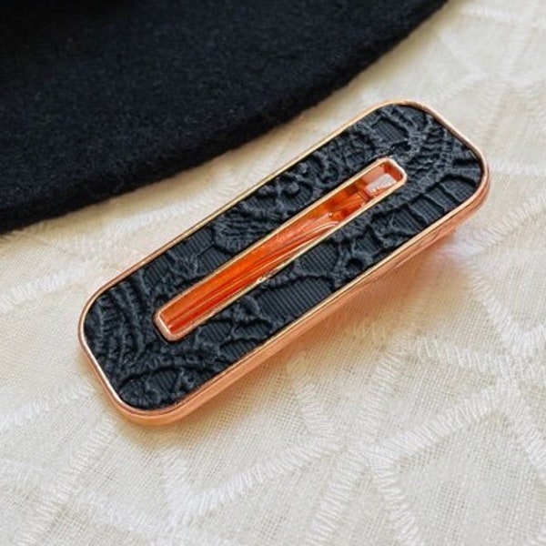 Rose Gold & Black Lace Windowpane Duckbill Hair Clip | Leather Hair Barrette