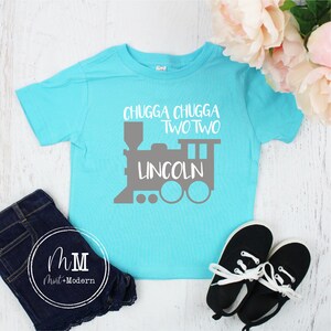 Chugga Chugga Two Two Train Toddler Birthday Shirt Caribbean/Lt Blue