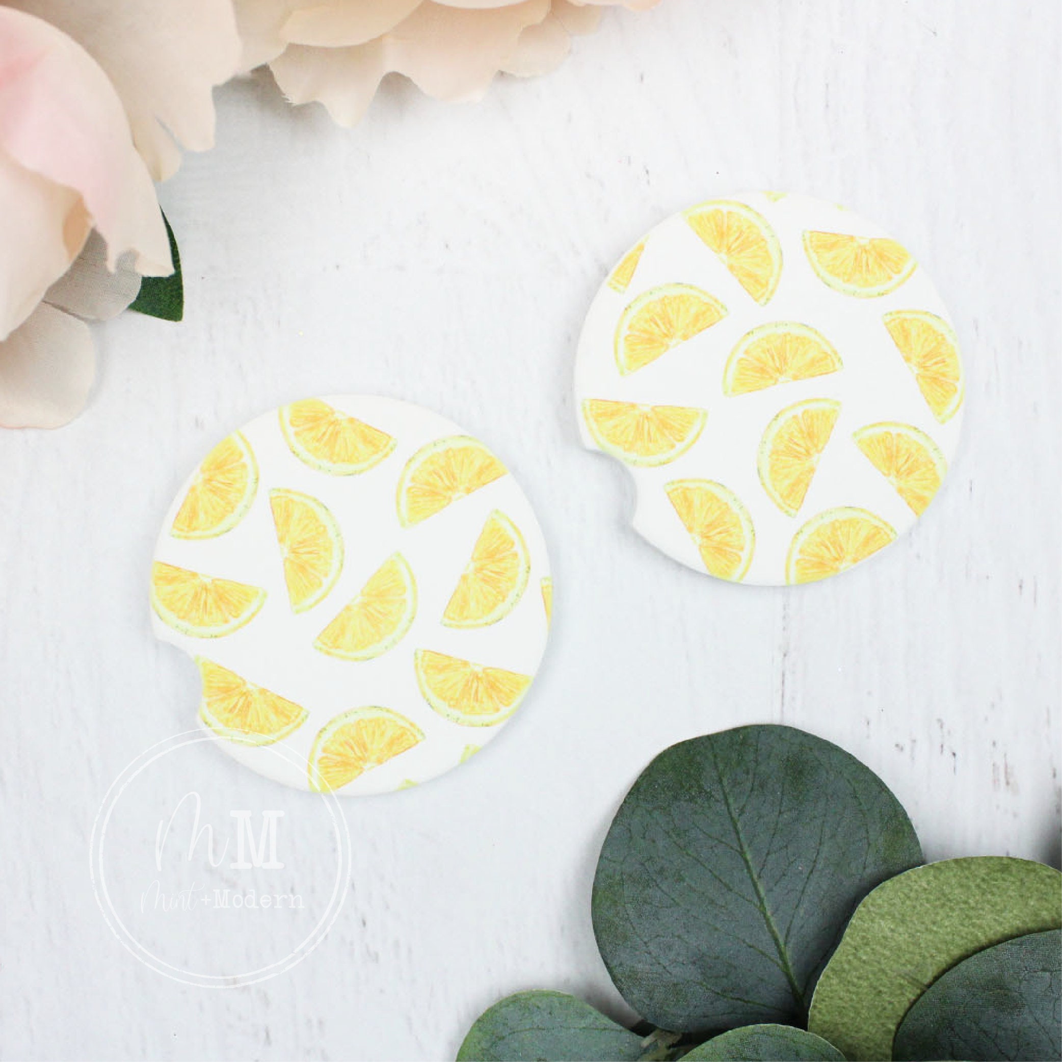 Lemon Ceramic Car Coaster Set 2.5 Diameter Etsy