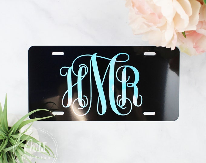 Holographic Monogram Front License Plate Etsy