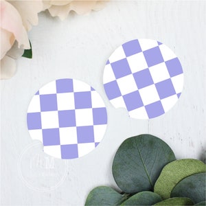 Purple Checkered Ceramic Car Coaster Set 2.5&quot; Diameter