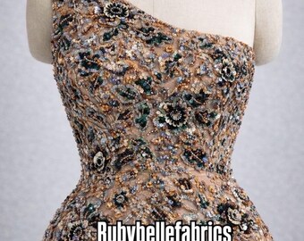 Luxury Beaded Floral Lace Fabric | Sequin Illusion Tulle