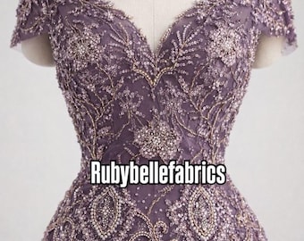 Purple Sequin Tulle Lace Fabric | Beaded Floral Embroidery