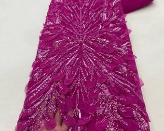 Luxury 3D Beaded Sequin Lace Fabric, Sparkly Mesh Tulle, fabric by the Yards