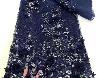 Navy Blue luxury 3d fabric sold by the yard