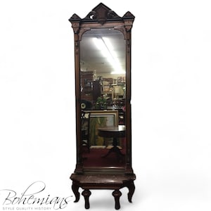 Antique Victorian Walnut Pier Mirror with Marble Base