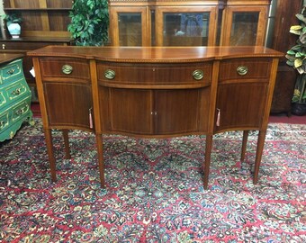 Vintage Federal Style Buffet Credenza Sideboard, Mahogany Buffet Inlaid Sideboard