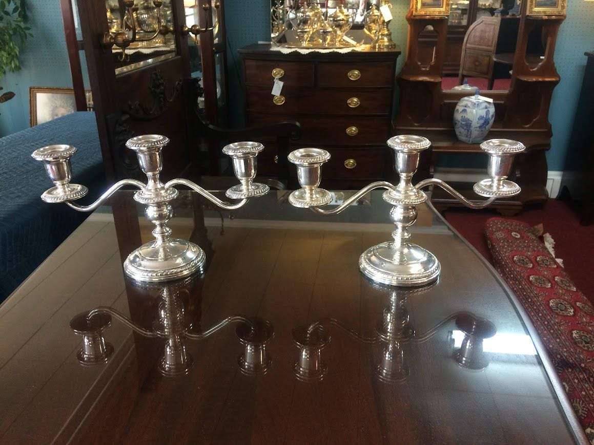 Gorham Sterling Silver Candelabra Pair: Weighted Three-light