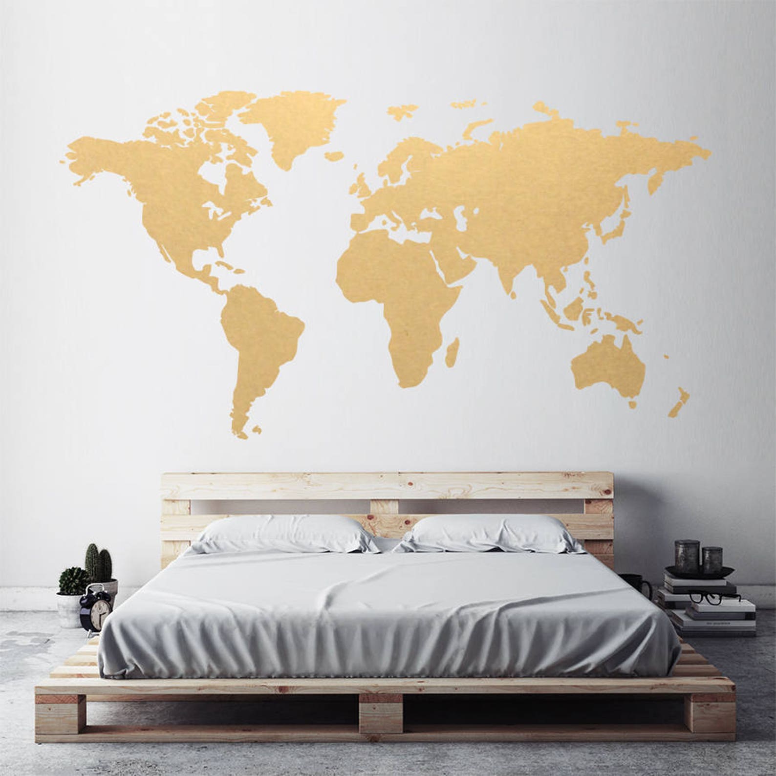 Gold World Map Wall Art Sticker Modern Room Decor Removable | Etsy