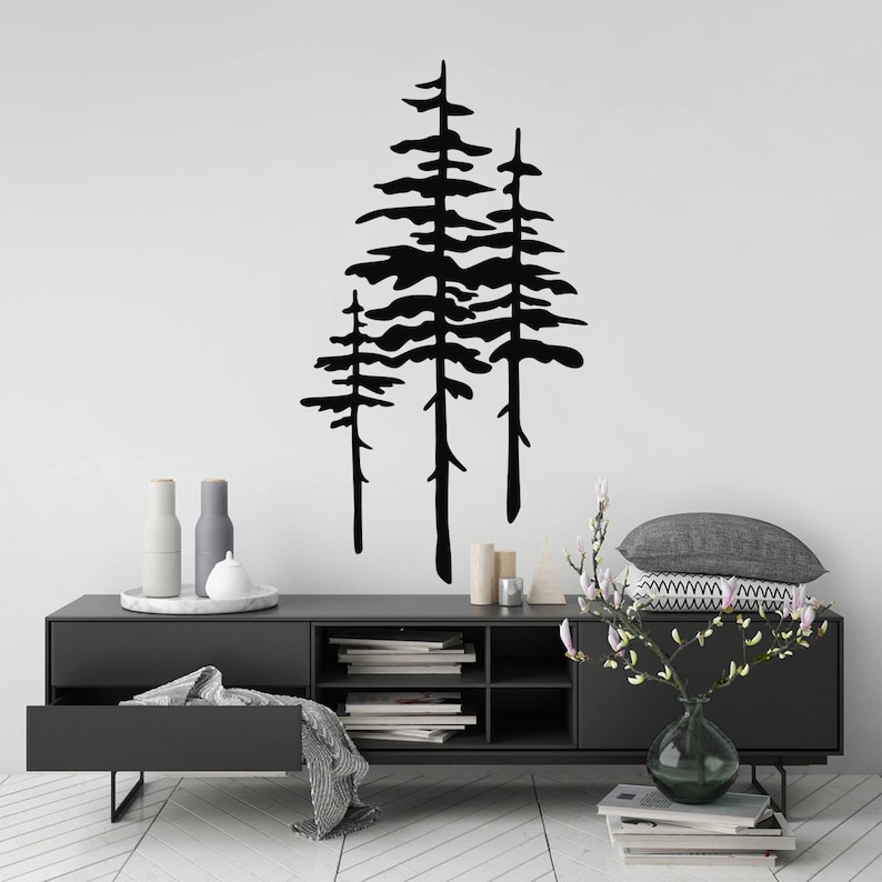Pine Tree Wall Art Sticker Modern Nature Room Decor Etsy