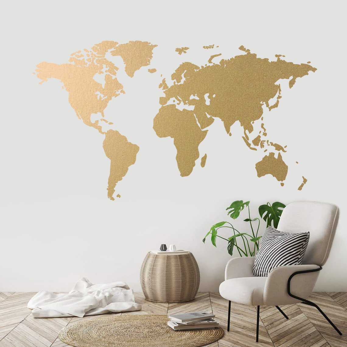 Gold World Map Wall Art Sticker Modern Room Decor Removable | Etsy