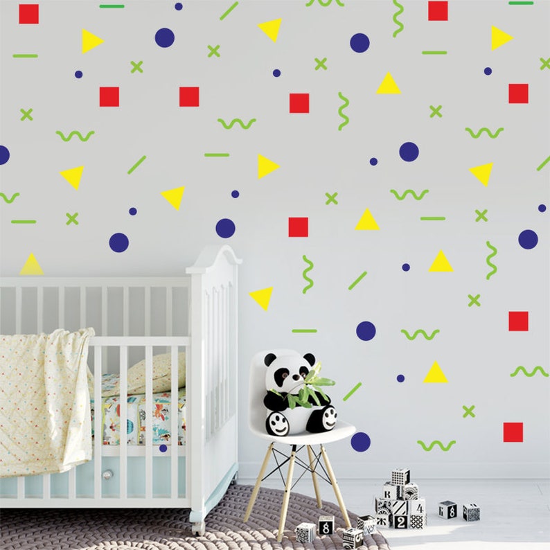 kids wall art geometric wall decal mixed shape stickers | etsy