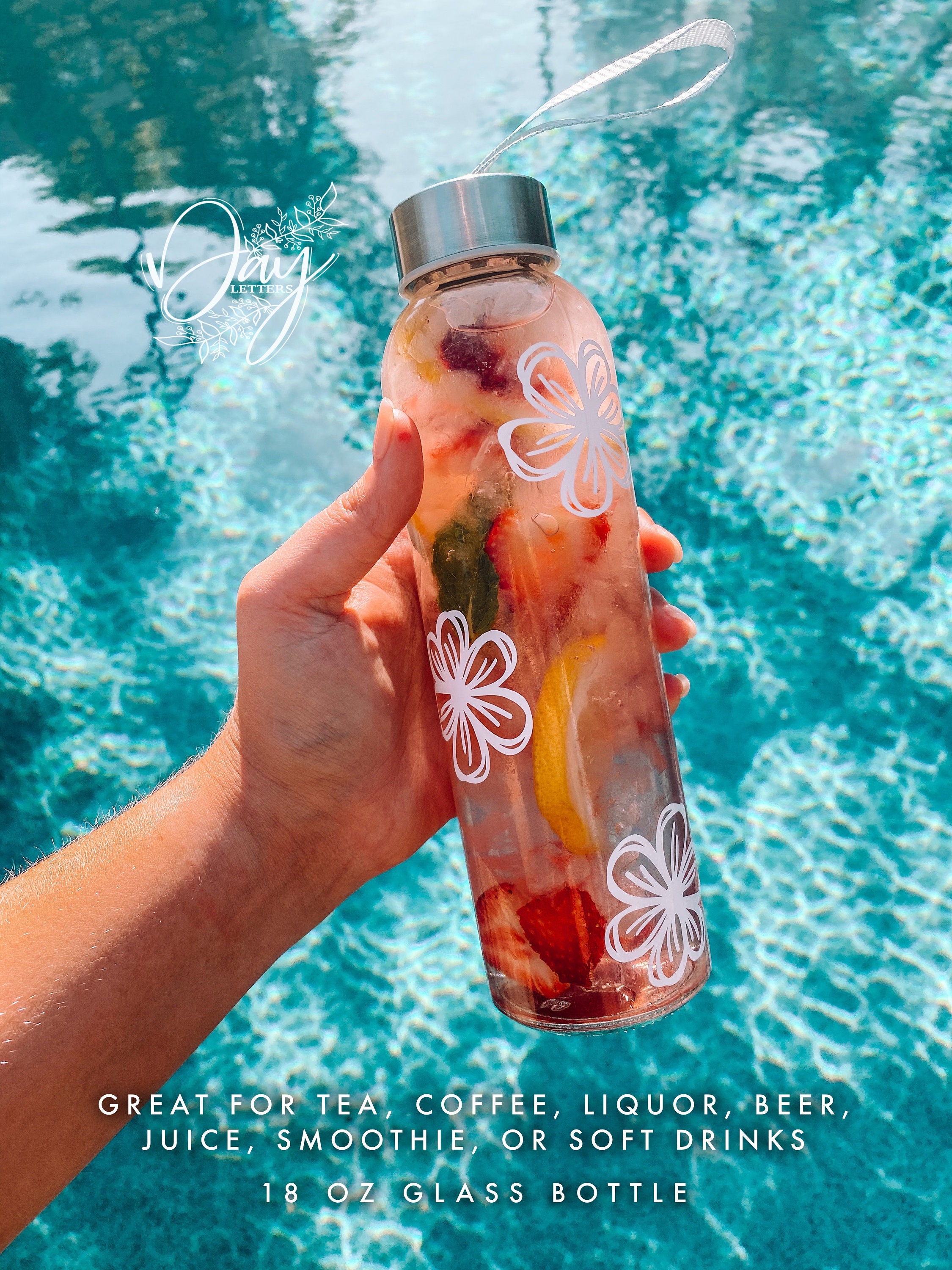 Flower Glass Water Bottle 18oz Glass Bottle Light Weight Etsy