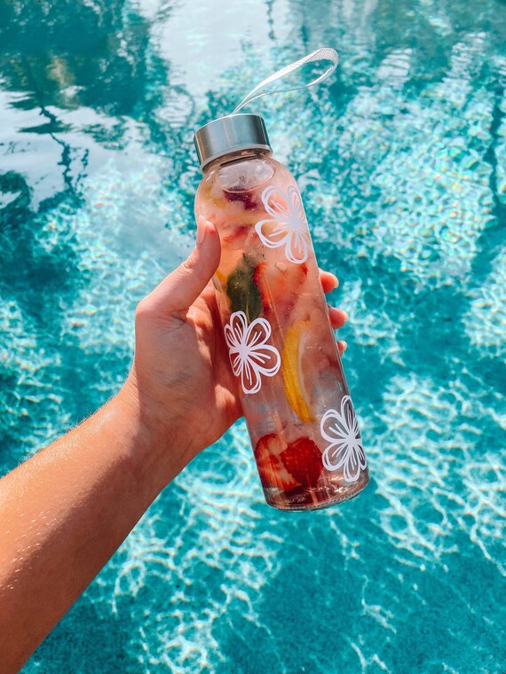 Flower Glass Water Bottle 18oz Glass Bottle Light Weight Etsy