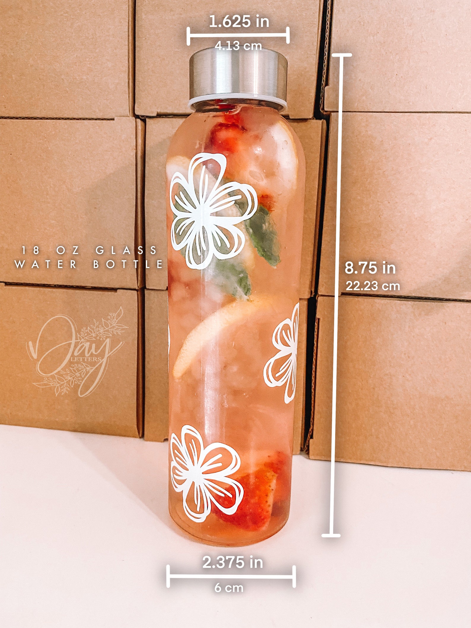 Flower Glass Water Bottle 18oz Glass Bottle Light Weight Etsy