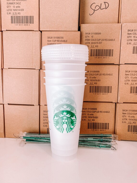 Reusable Plastic Cups With Lids 24oz Venti Size Craft Clear Cup 5 Sets Bulk  DIY