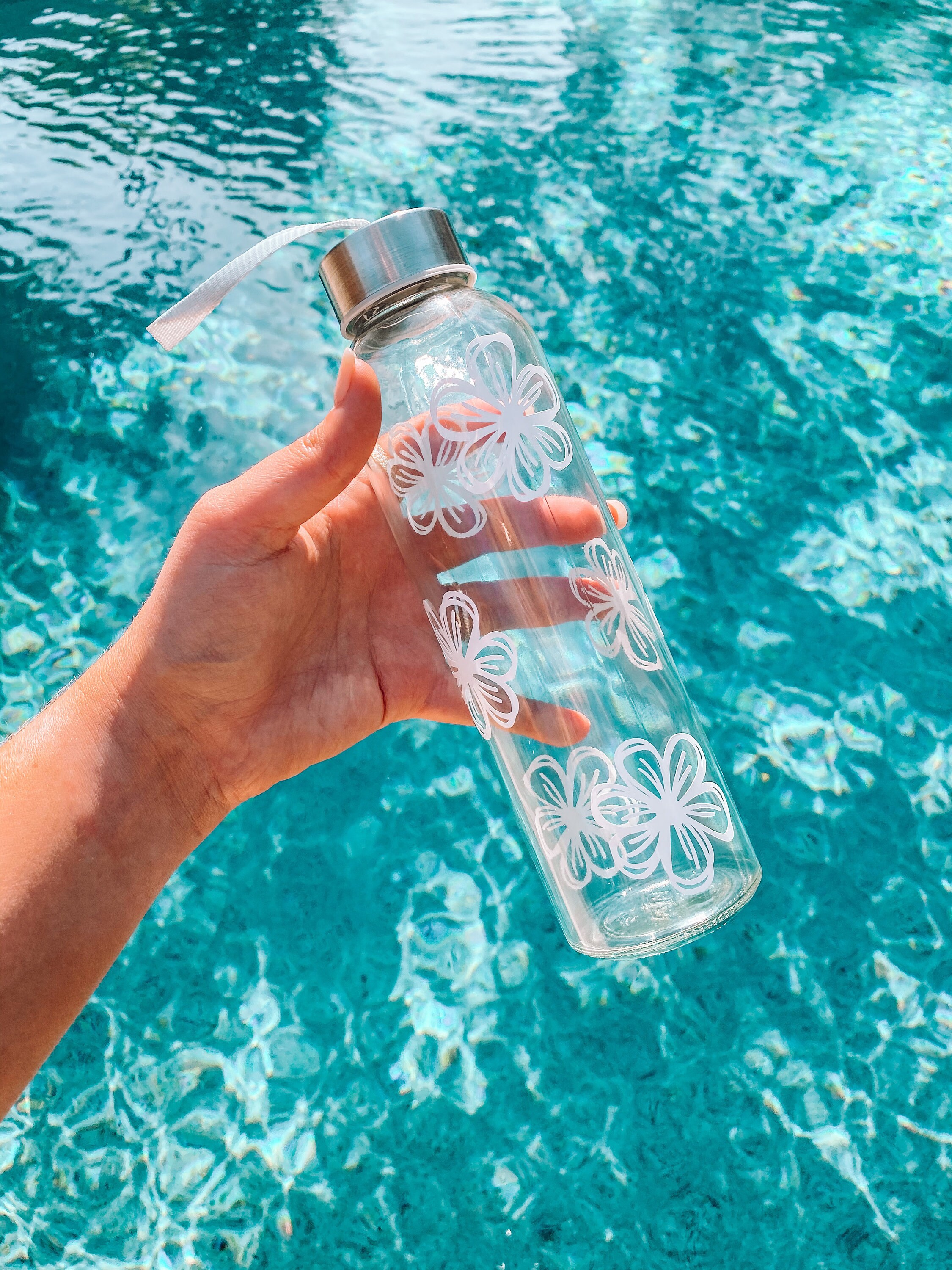 Flower Glass Water Bottle 18oz Glass Bottle Light Weight Etsy