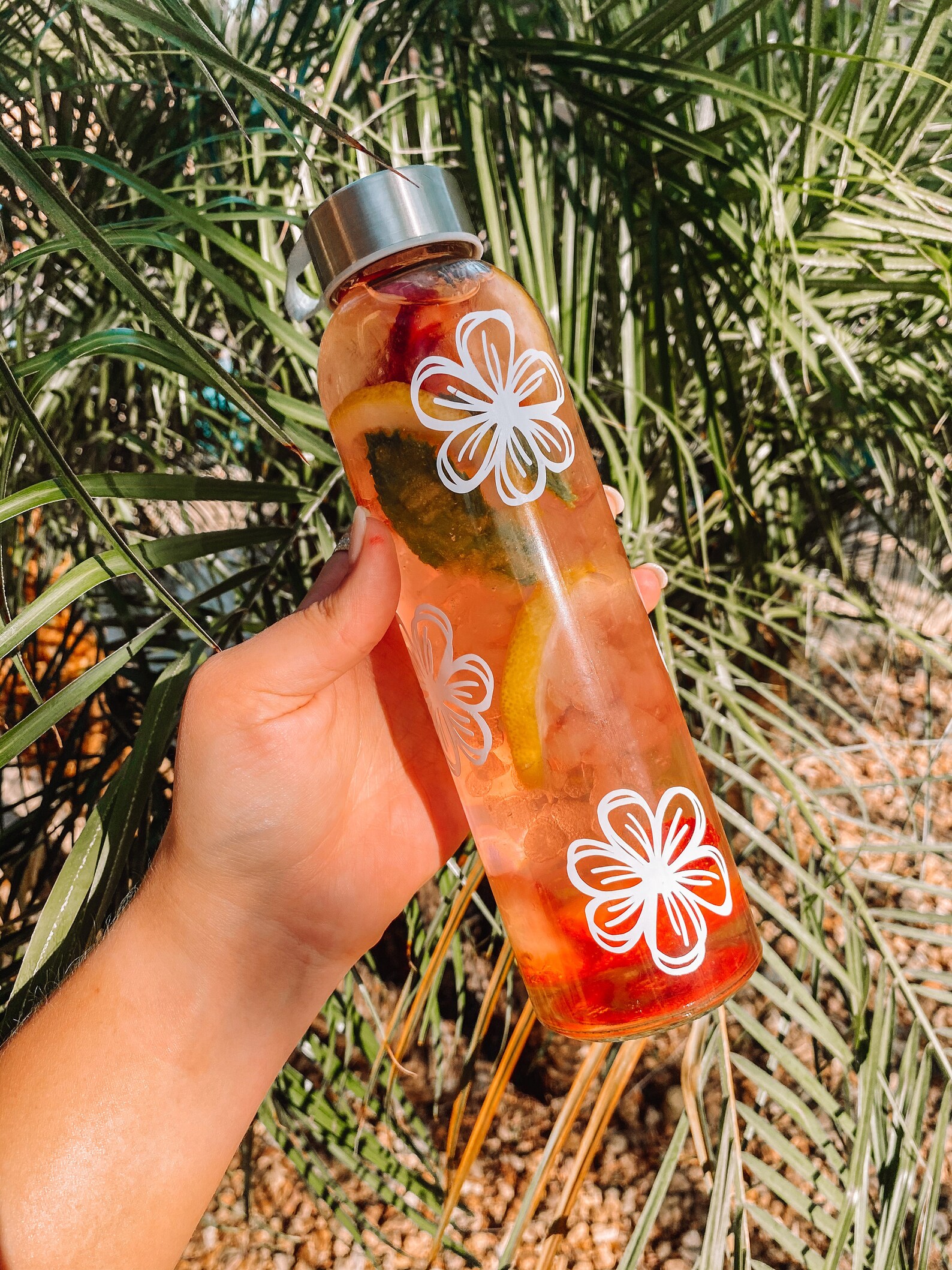 Flower Glass Water Bottle 18oz Glass Bottle Light Weight Etsy