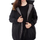 Quilted Long Jacket Glitter Collar Oversized Asymmetric Jacket Padded Jacket Oversized Jacket Plus Sizes Extravagant Jacket Quilted Coat