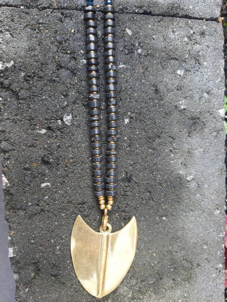 ethnic pendant Big tribal brass necklace viking pendant