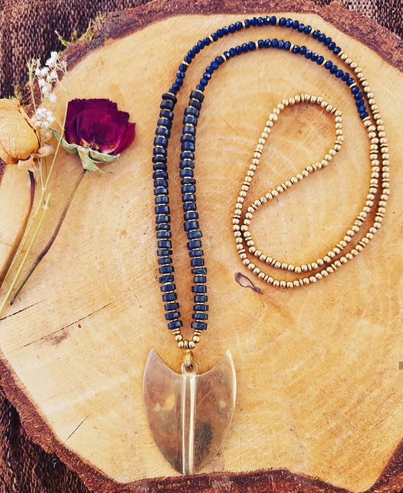 ethnic pendant Big tribal brass necklace viking pendant