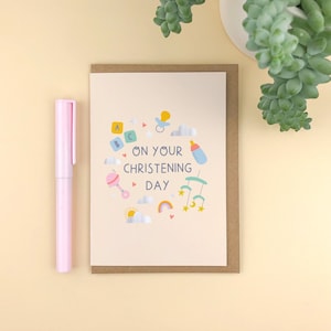 Op je doopdag A6-wenskaart neutraal babymeisje babyjongen doop doop nieuwe baby nieuwe babykaart