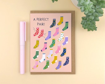 A perfect pair A6 valentine's / love card  / anniversary / relationship / punny / cute / illustration / thoughtful / modern / socks / match