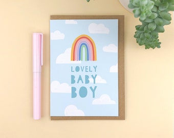 Mooie Baby Boy A6 wenskaart / nieuwe baby / nieuwe babykaarten / voor hem / nieuwe ouders / gefeliciteerd / bundel van vreugde / pastel / modern