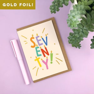 « Soixante-dix-sept ans » doré à la feuille d'or Lettre bougies A6 carte d'anniversaire 70e anniversaire / soixante-dix / soixante-dixième / joyeux anniversaire / pour lui / pour elle / carte d'âge