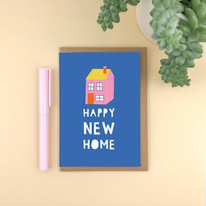 Happy New Home-wenskaart / nieuw huis / gefeliciteerd / moderne kaart / flat / verhuisd / hypotheek / veel geluk / modern / scandi vorm