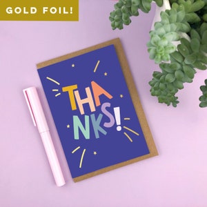 GOUD VERIJDELD 'Bedankt!' letters A6 wenskaart / bedankkaart / bedankt / gewoon om te zeggen / modern / eigentijds / kleurrijk / heel erg bedankt
