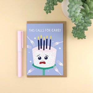 Isso pede bolo! Cartão de aniversário A6 engraçado. / cartões de aniversário divertidos / cartões modernos / para ele / para ela / festa / bobo / divertido / personagem