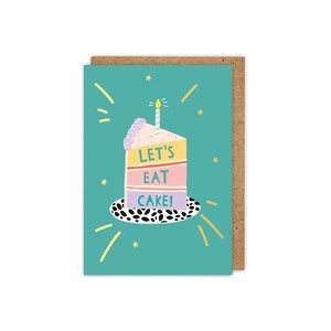 GOUDGEFOILEERD 'Let's eat cake!' A6-verjaardagskaart. / leuke verjaardagskaarten / moderne kaarten / voor hem / voor haar / feest / kaarsen / leuk / vet / leuk